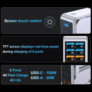 300W USB C Charger,6 Ports USB Charging PD Laptop Fast Charger Adapter