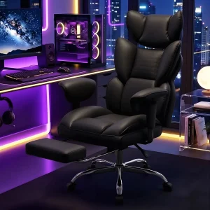 Leather Ergonomic Office Desk Chair with Footrest - Thumbnail Image 4
