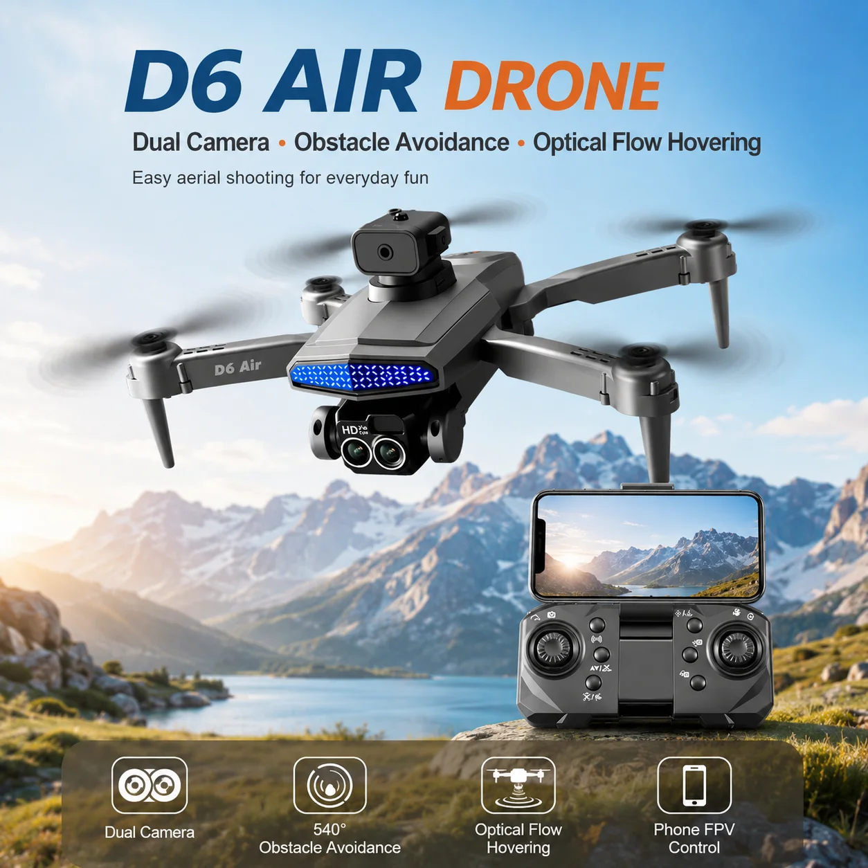 RC Drone D6 Air Foldable 4K Dual Camera - Image 3