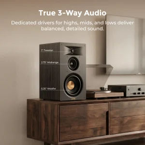 Three-way Bookshelf Speakers, 70W RMS, App Control, - Thumbnail Image 3