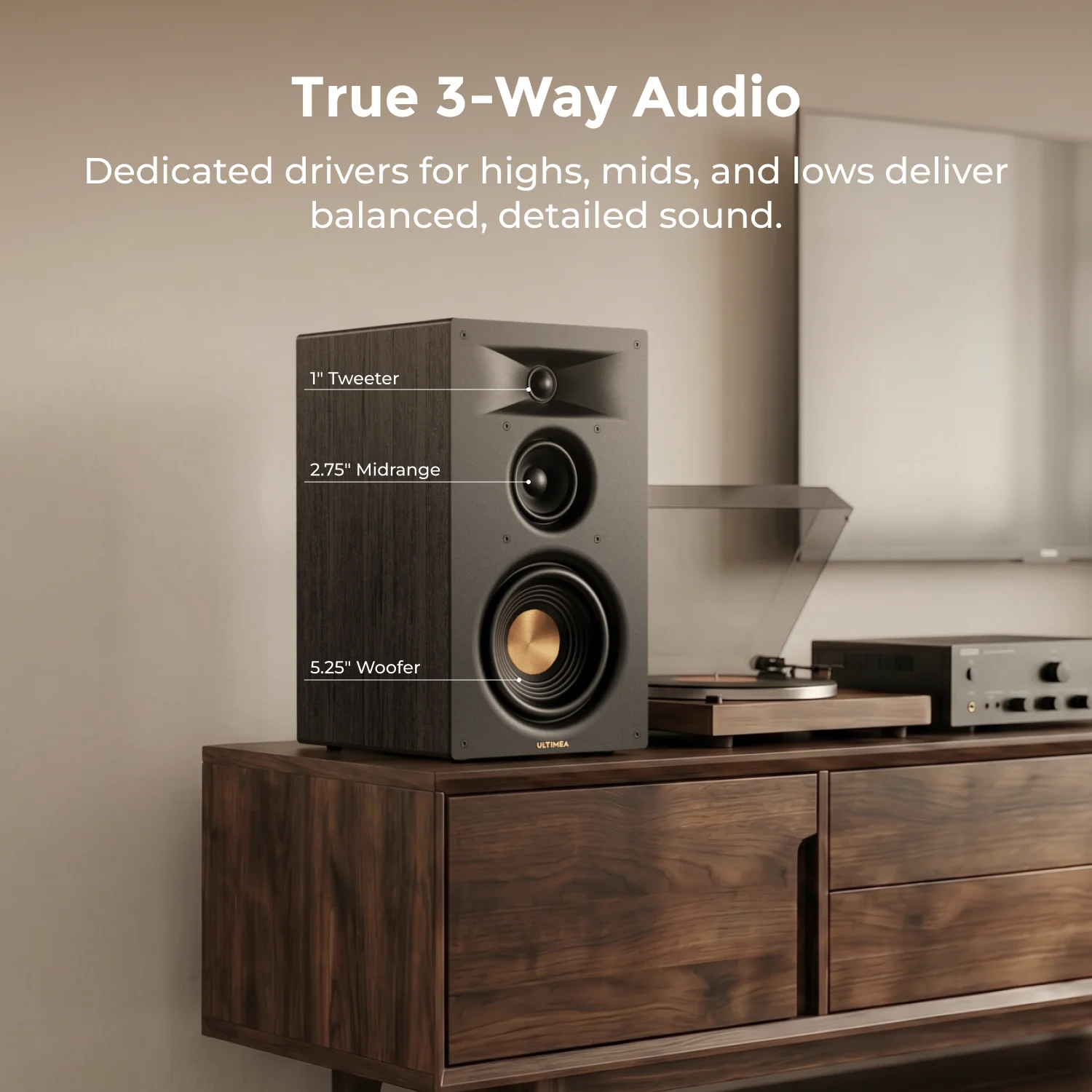 Three-way Bookshelf Speakers, 70W RMS, App Control, - Image 3