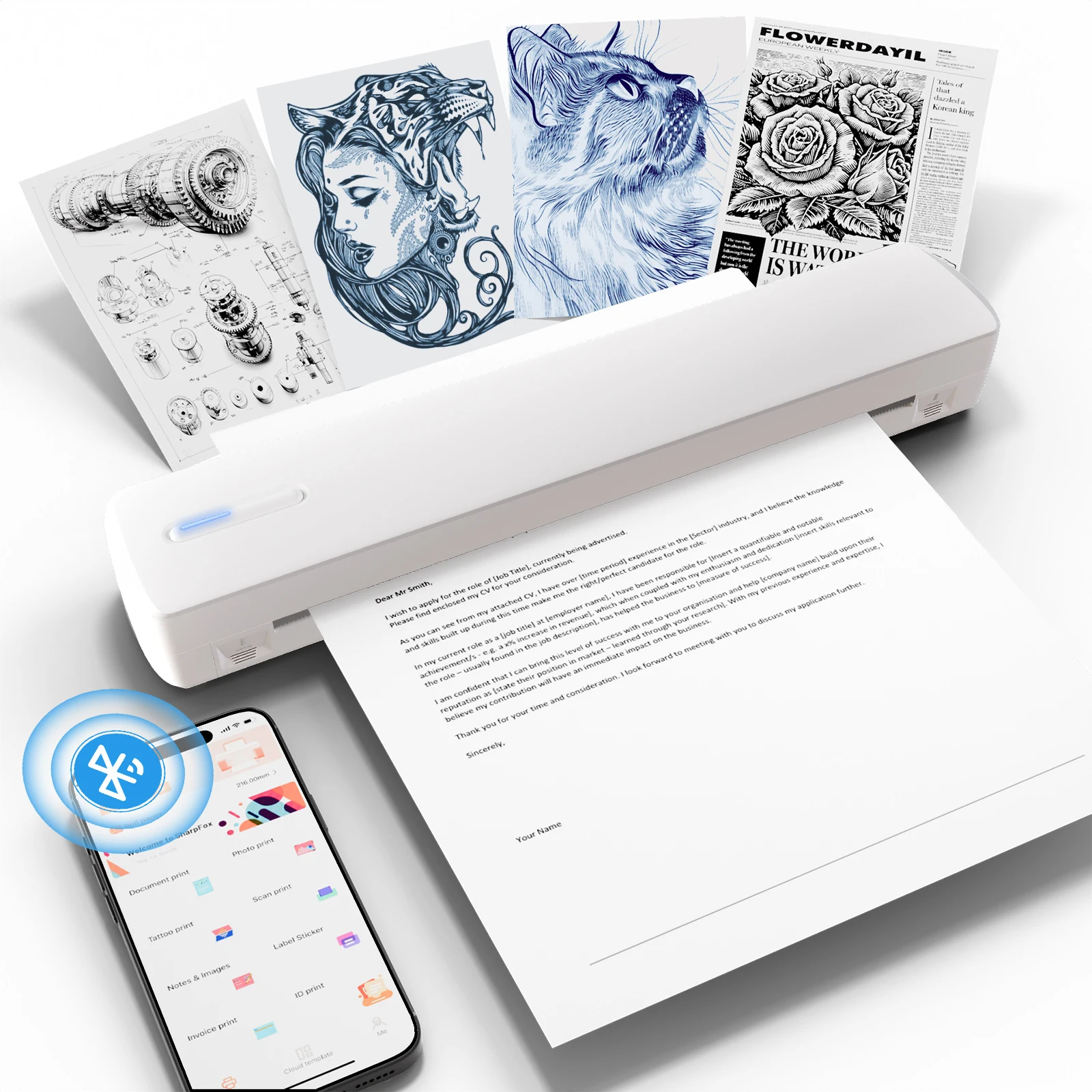 Portable A4 Thermal Bluetooth Wireless Printer 203dpi Photos - Image 2