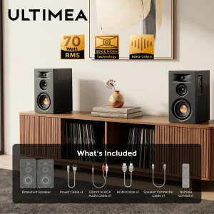 Three-way Bookshelf Speakers, 70W RMS, App Control, - Thumbnail Image 2