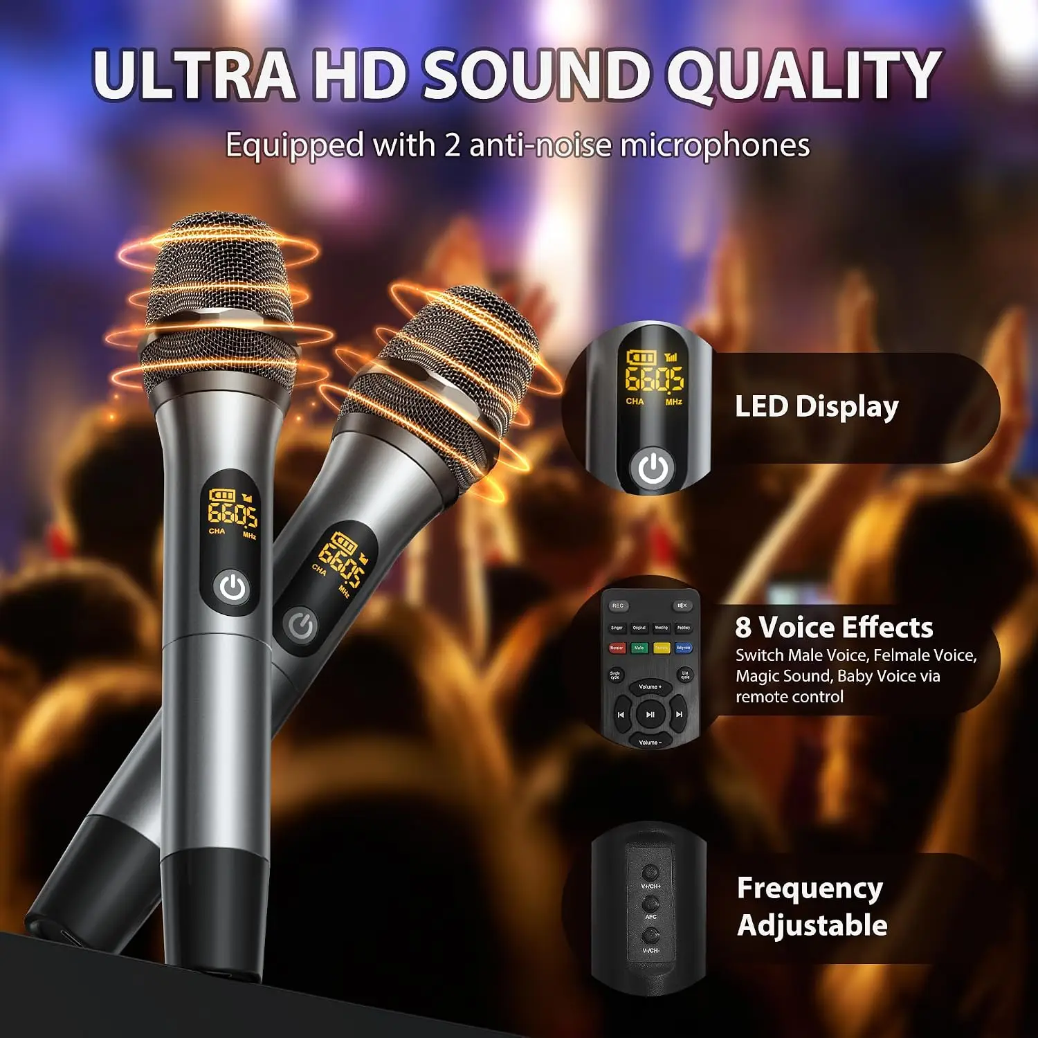 Portable Bluetooth Karaoke PA System with 2 Wireless Microphones - Image 3
