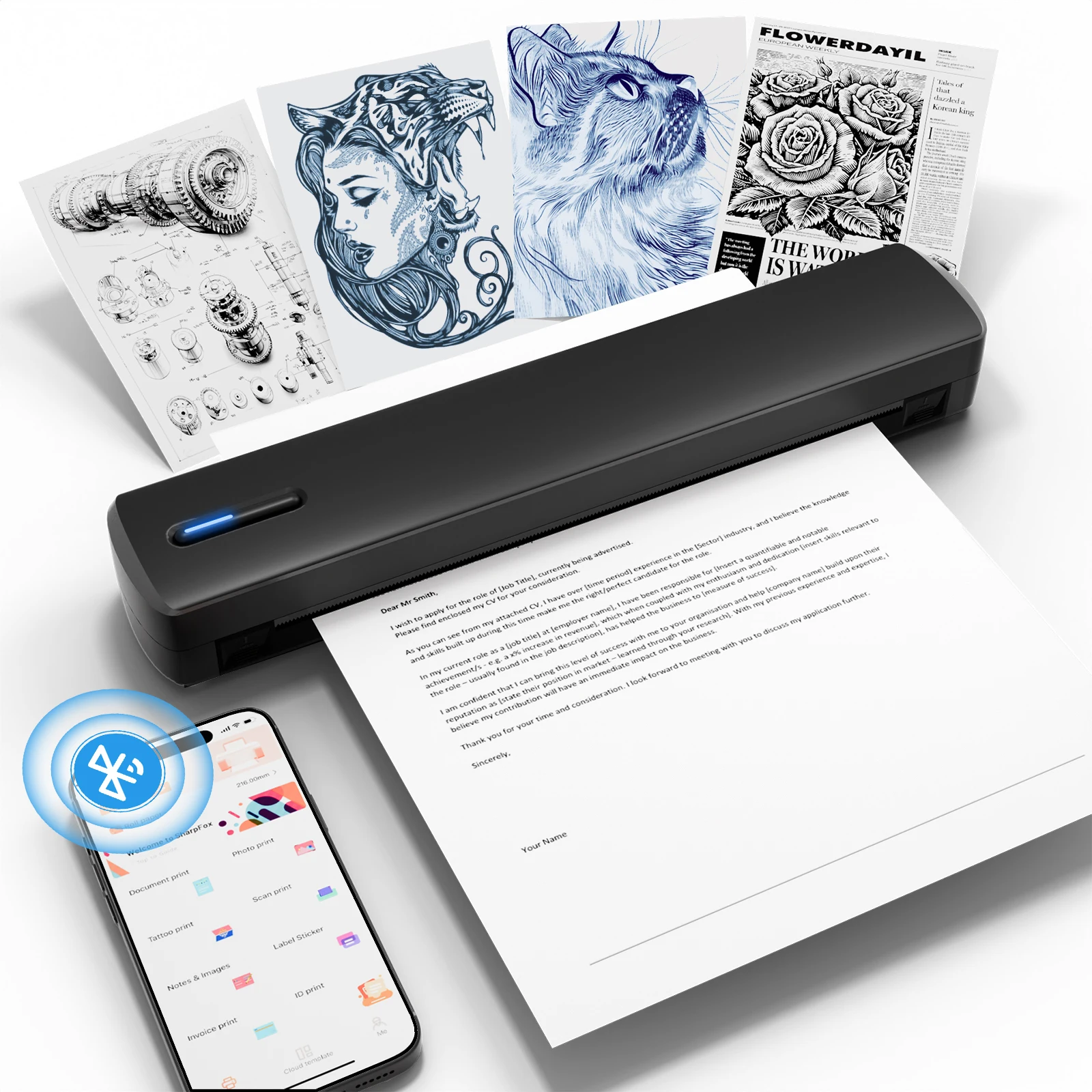 Portable A4 Thermal Bluetooth Wireless Printer 203dpi Photos - Image 1