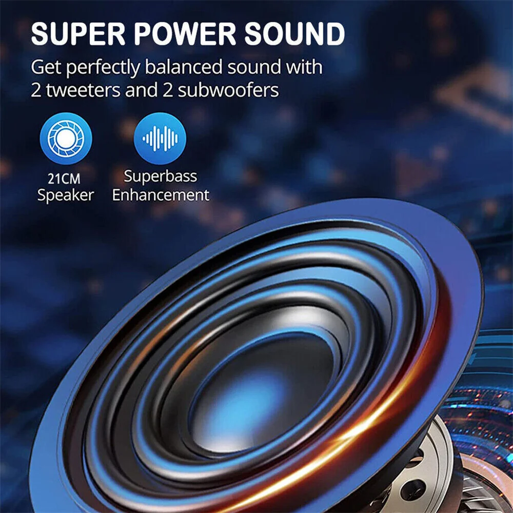 3000W Portable Bluetooth Speaker Sub Woofer Heavy Bass Sound System - Image 3