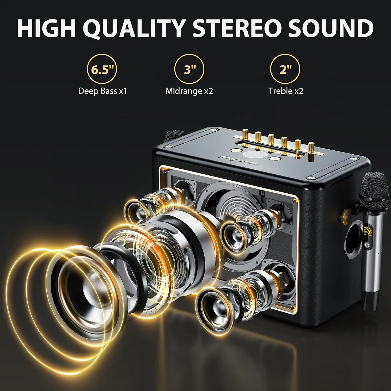 Portable Bluetooth Karaoke PA System with 2 Wireless Microphones - Image 2