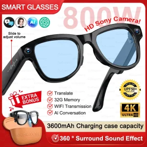 Large Battery Smart Glasses 8MP HD Camera Video Recording
