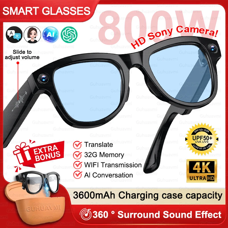 Large Battery Smart Glasses 8MP HD Camera Video Recording - Image 1